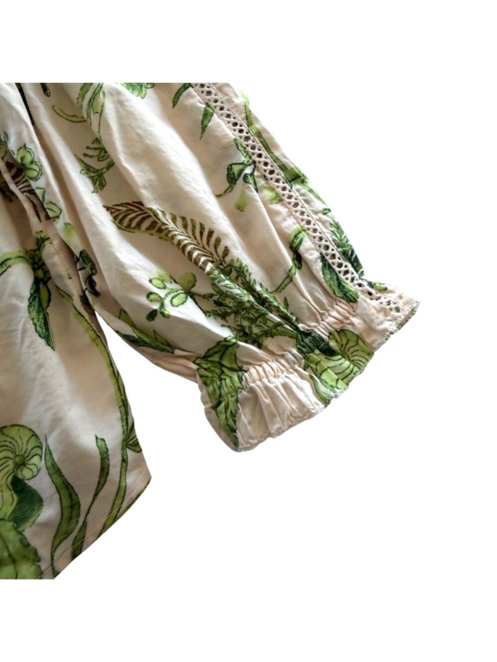 Talbots Lace Trim Pintuck Top S Woman Branching Floral Green Beige Leaves Floral - Picture 5 of 10